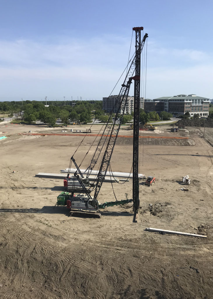 Installing pile on the construction site