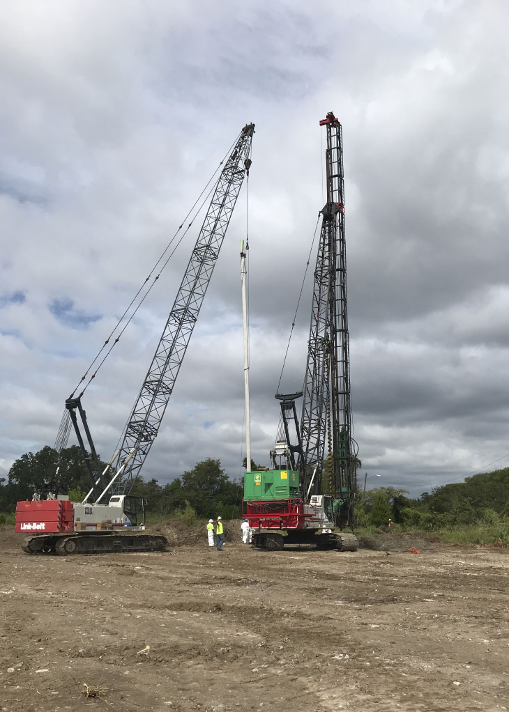 Installing piles on the construction site