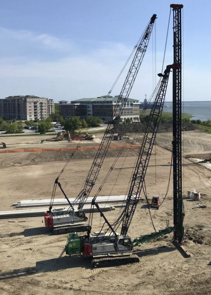 Installing piles on the construction site