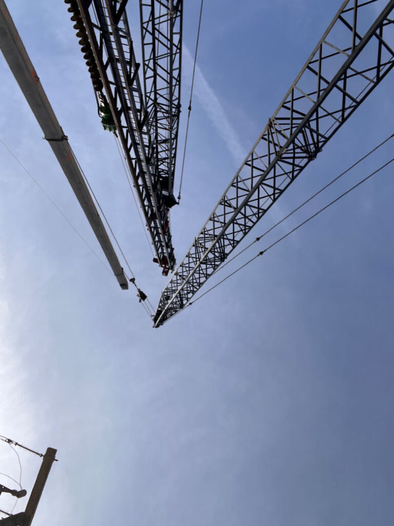 Upward view of pile driver