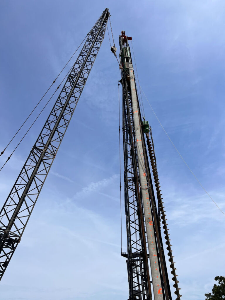 Upward view of pile driver