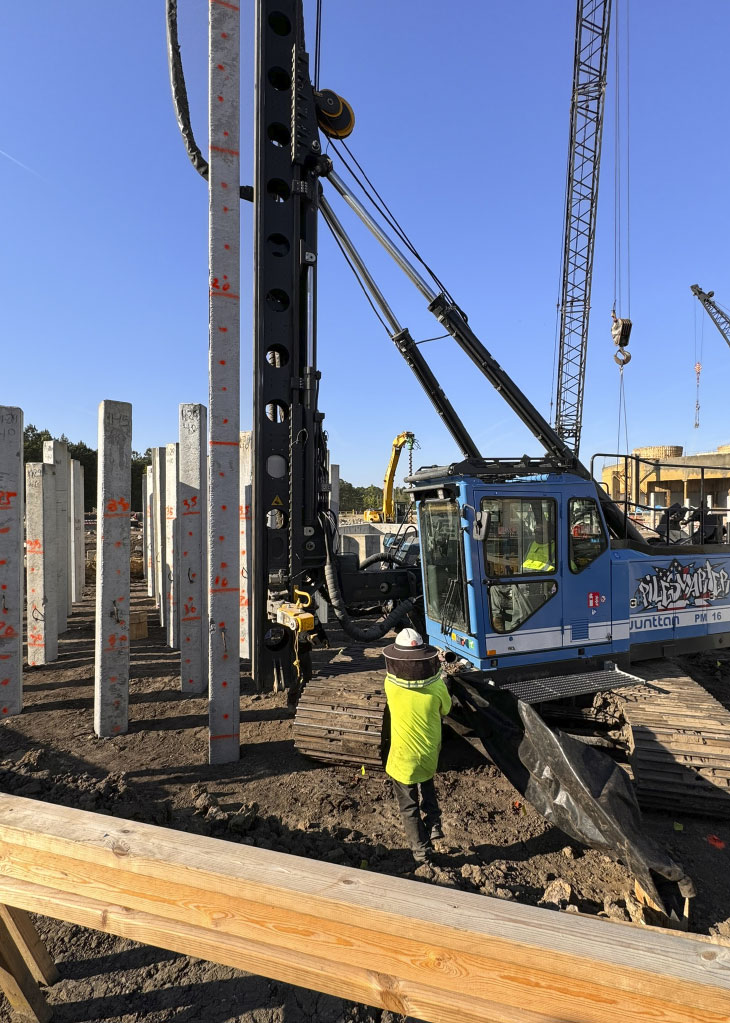 Installing piles on site