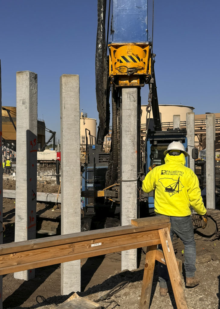Installing piles on site