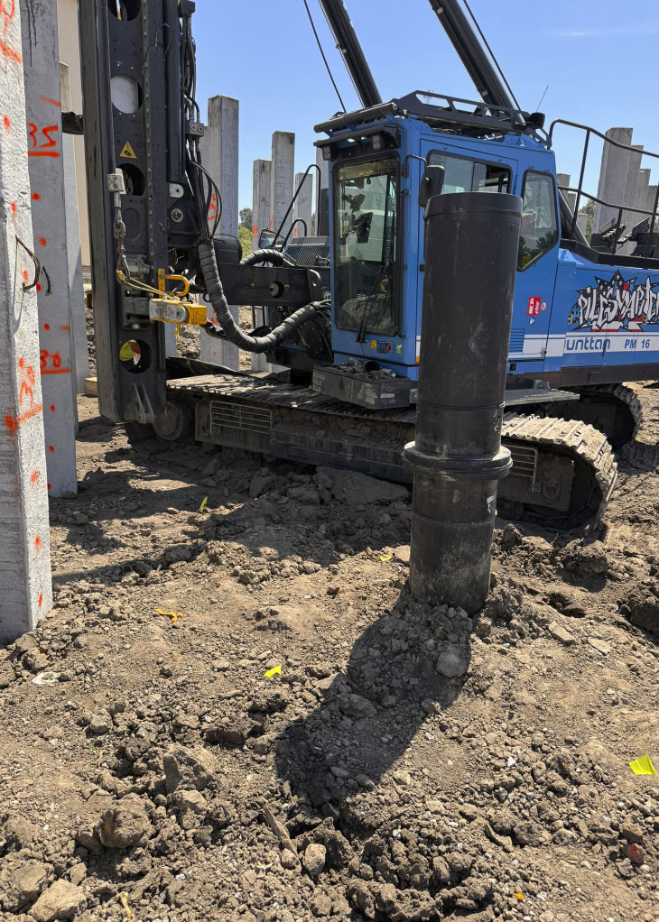 Installing piles on site