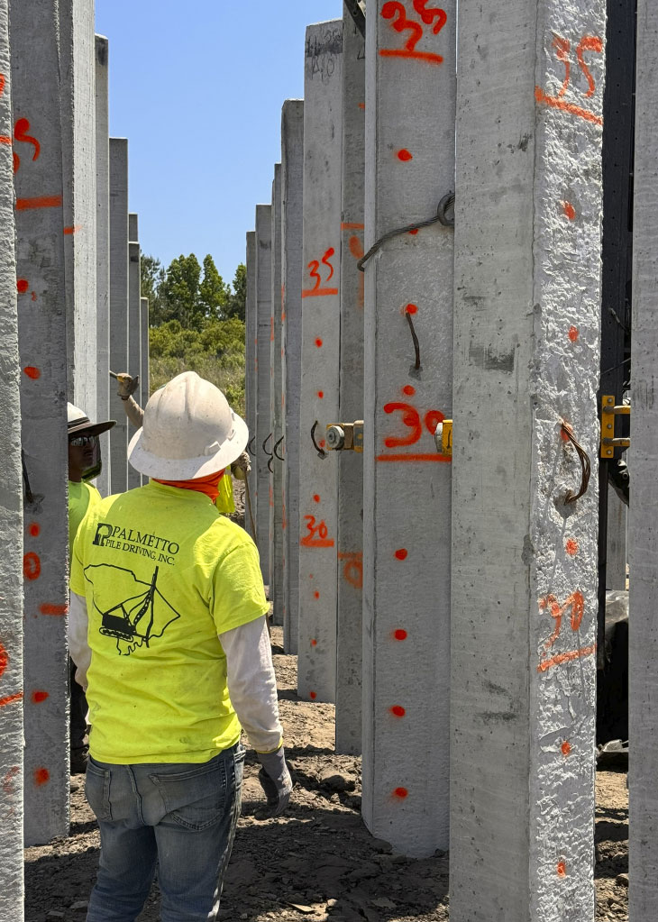Installing piles on site