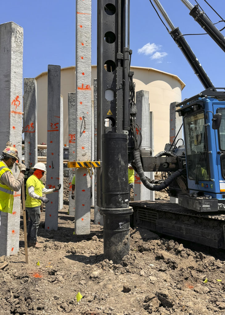 Installing piles on site