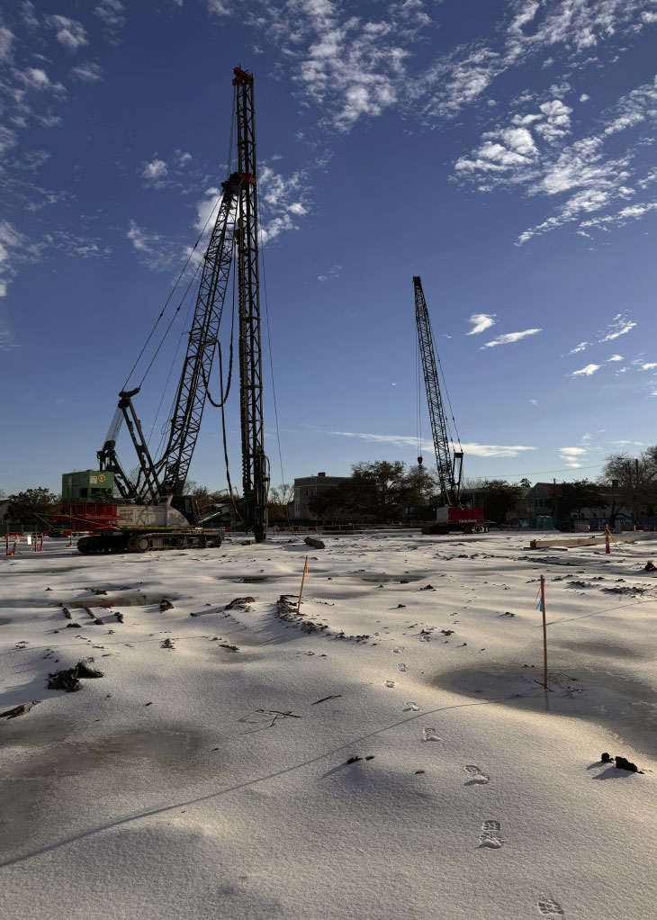 Snow-covered construction site