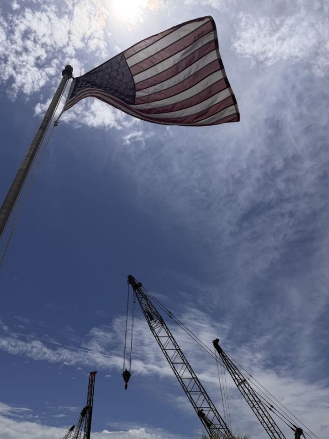 American flag against blue sky